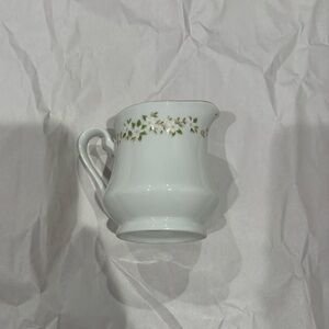 Ekco Vintage China Gravy Pitcher with Green and Gold Floral Accents with Plate